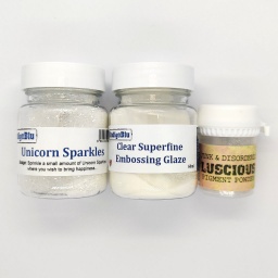 Unicorn Sparkles (60ml), Clear Superfine Embossing Glaze (60ml) and Luscious Magic Sparkles (25ml)